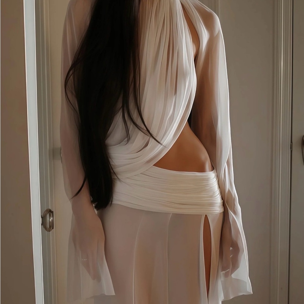 NWT Miss Rosier Guiseppina White Cut-Out High Neck Set with Maxi Skirt